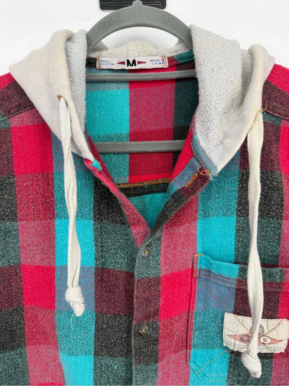 Vintage Quiksilver Red & Teal Plaid Hooded Flannel Vest